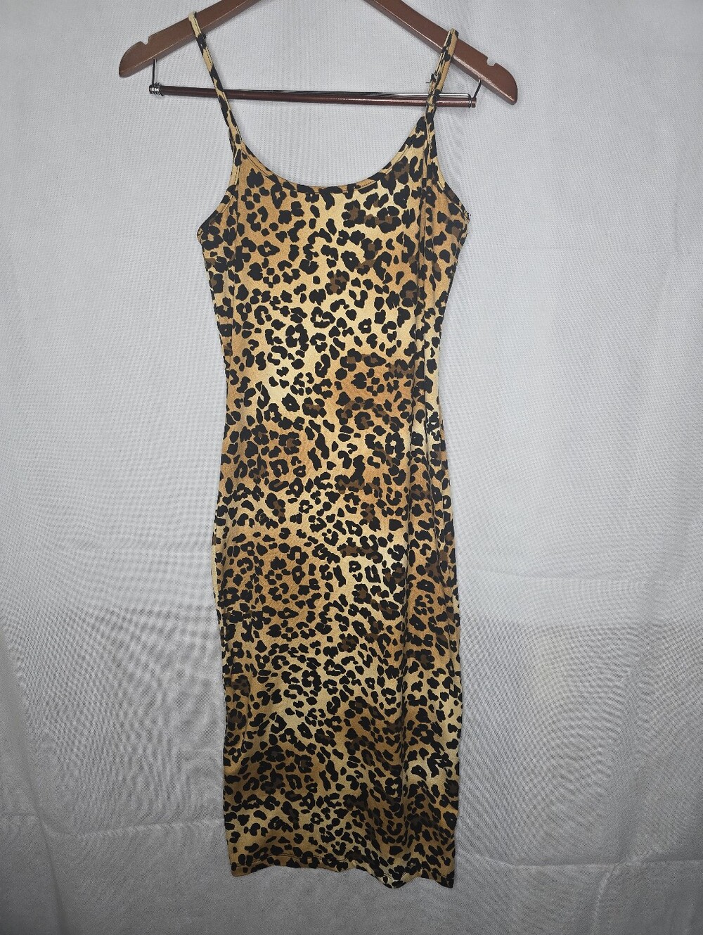 Fashion Nova Leopard Dress Black Tan Animal Print Spaghetti Strap Midi Slip M